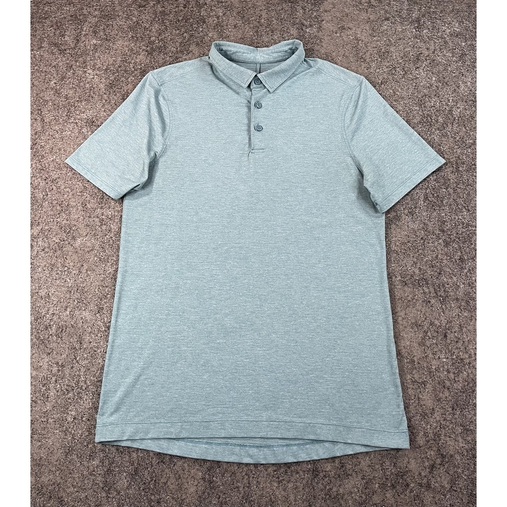 Lululemon Evolution Polo Shirt Mens Small Teal Blue Casual Athleisure Soft EUC